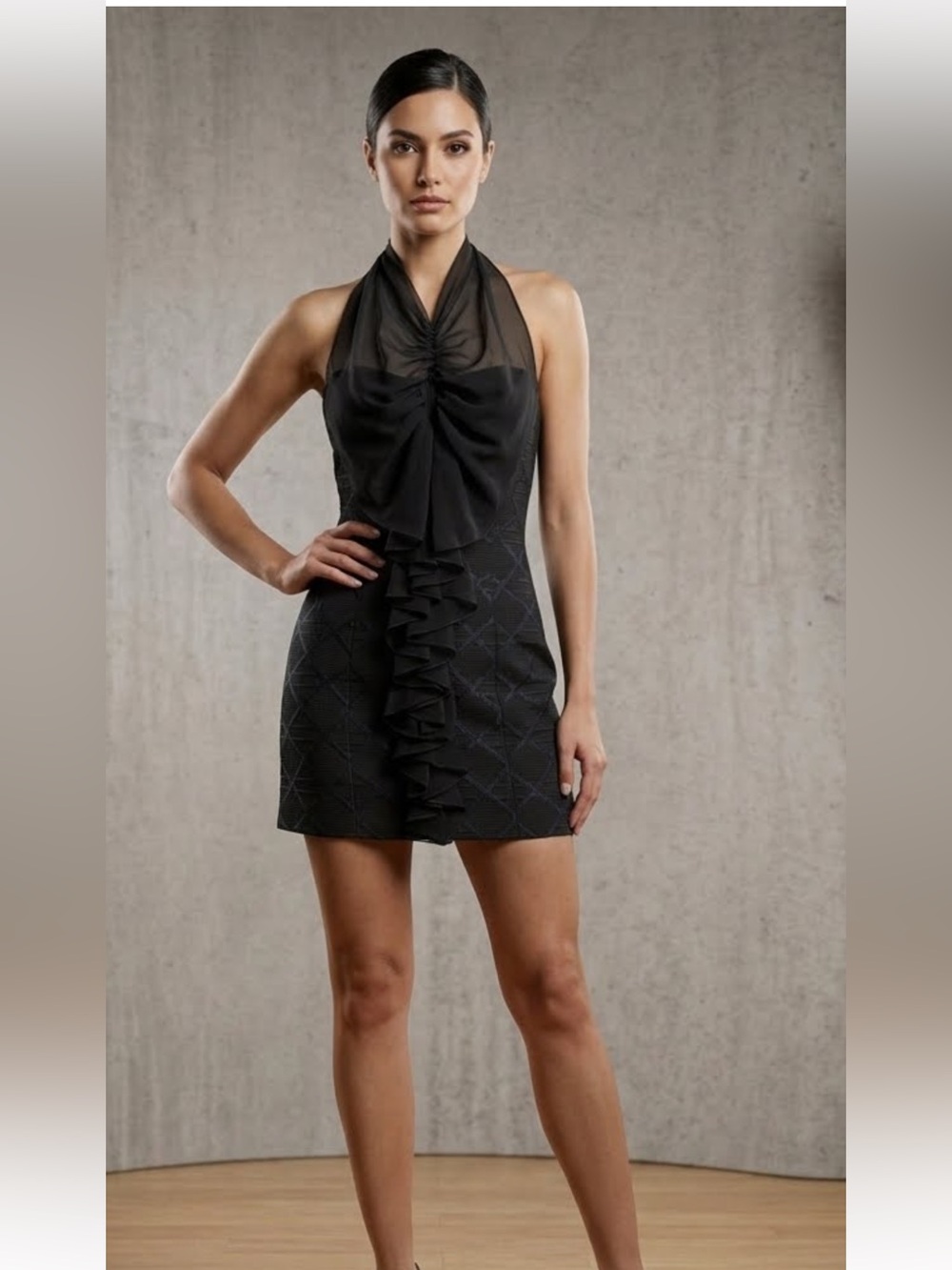 Chic Black Halter Ruffle Mini Dress